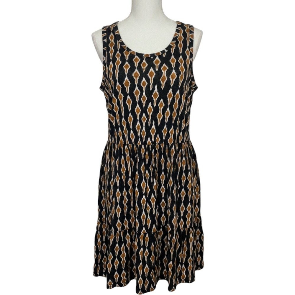 Market & Spruce geometric Diamond Tiered Mini Dress Black‎ Orange Sleeveless  L